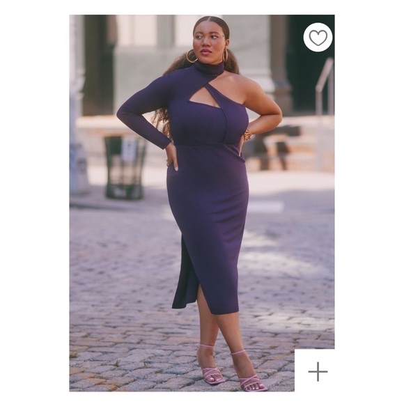 ELOQUII Asymmetrical One Shoulder Fitted Midi Sweater Dress Purple Size 22/24 - Picture 2 of 7